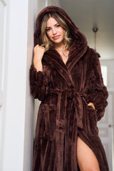 Chocolate Plush Stripe Dressing Gown