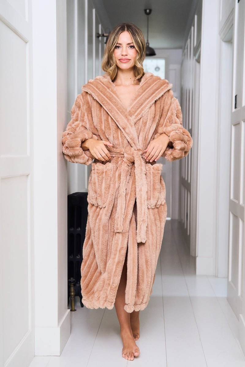 Neutral Plush Stripe Dressing Gown