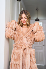 Neutral Plush Stripe Dressing Gown