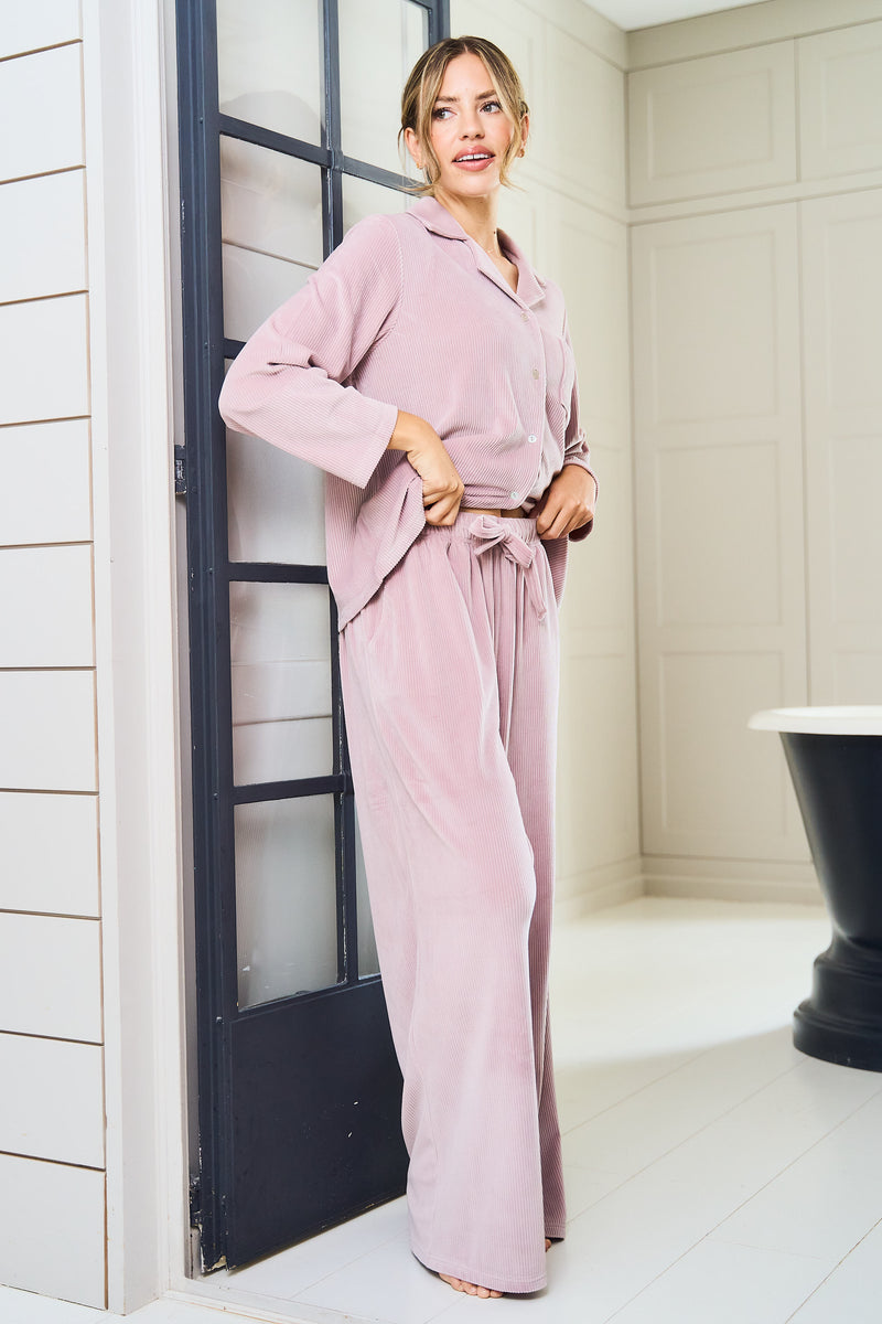 Lilac Ribbed Revere Pyjama Set