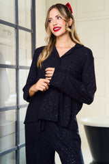 Black Ribbed Sparkle Pyjama Set