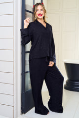 Black Ribbed Sparkle Pyjama Set