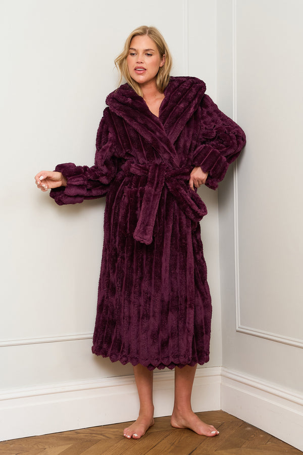 Burgundy Ribbed Dressing Gown