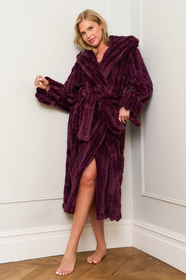 Burgundy Ribbed Dressing Gown