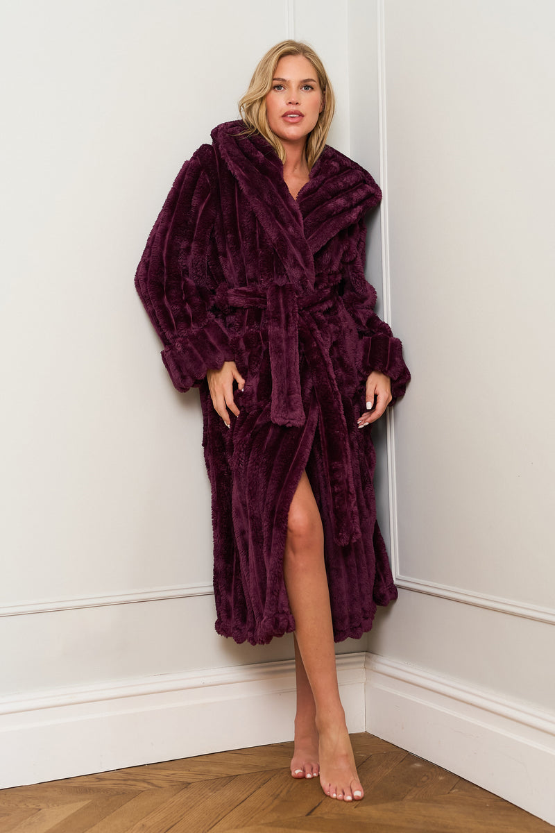 Burgundy Ribbed Dressing Gown