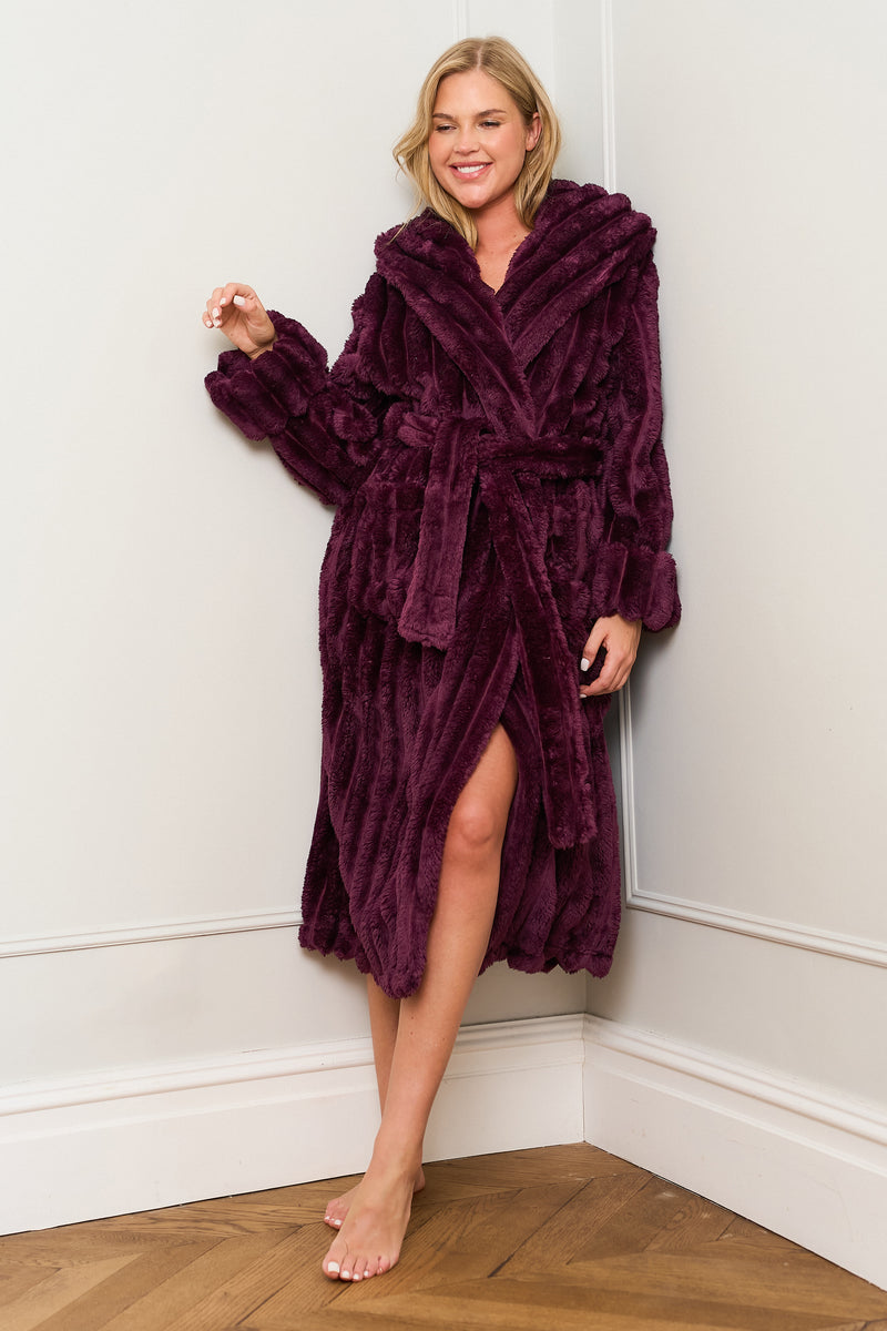 Burgundy Ribbed Dressing Gown
