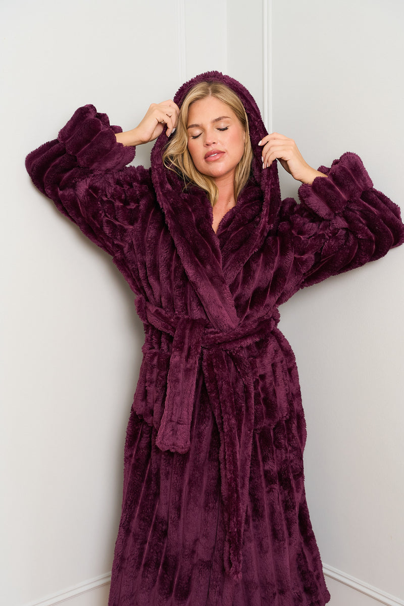 Burgundy Ribbed Dressing Gown