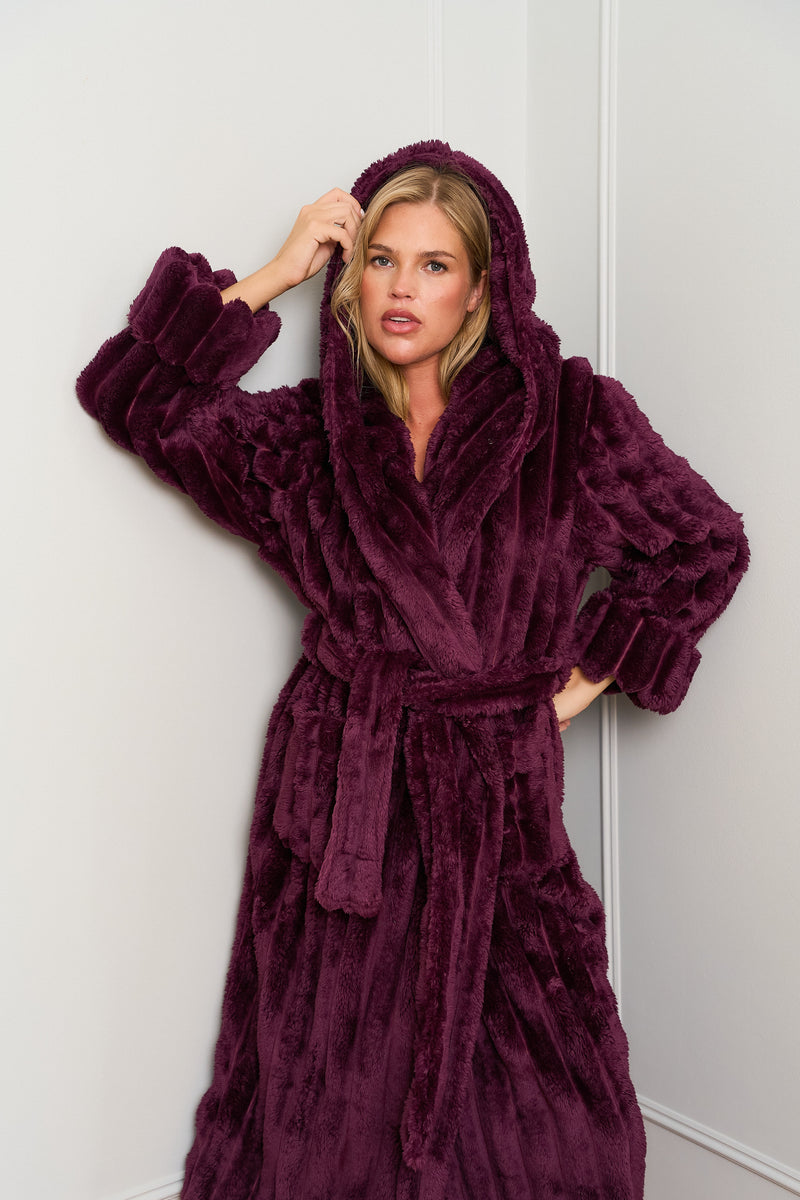 Burgundy Ribbed Dressing Gown