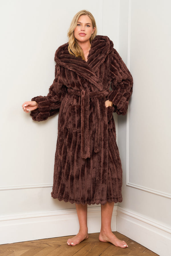 Chocolate Ribbed Dressing Gown