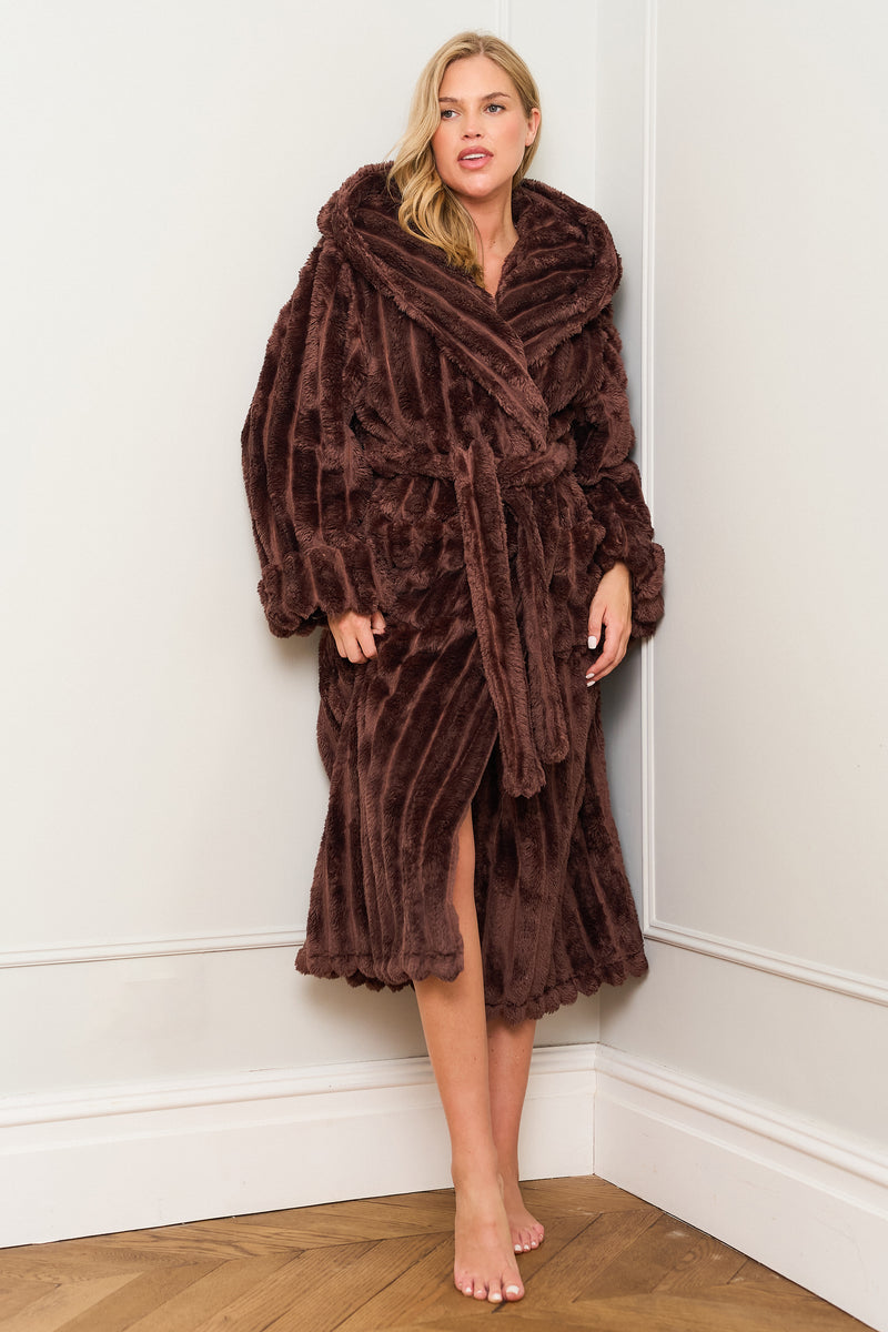 Chocolate Ribbed Dressing Gown