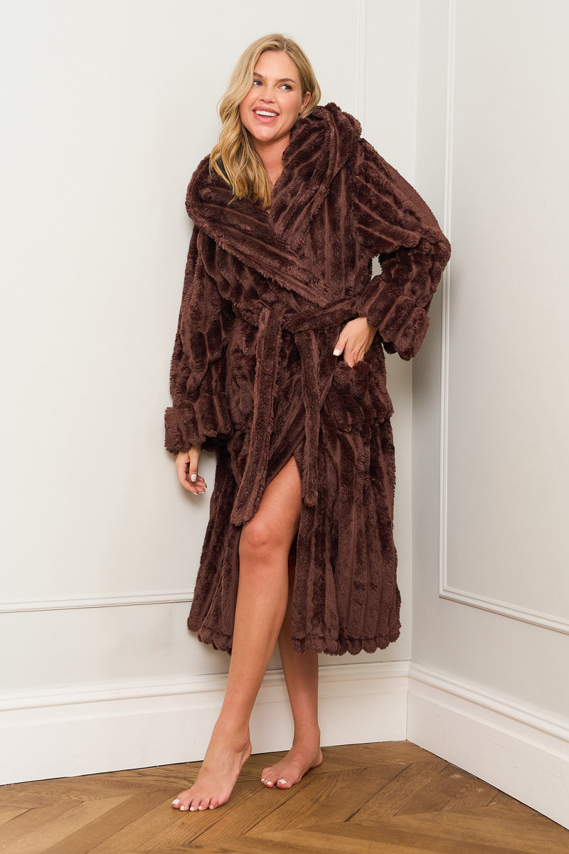 Chocolate Ribbed Dressing Gown