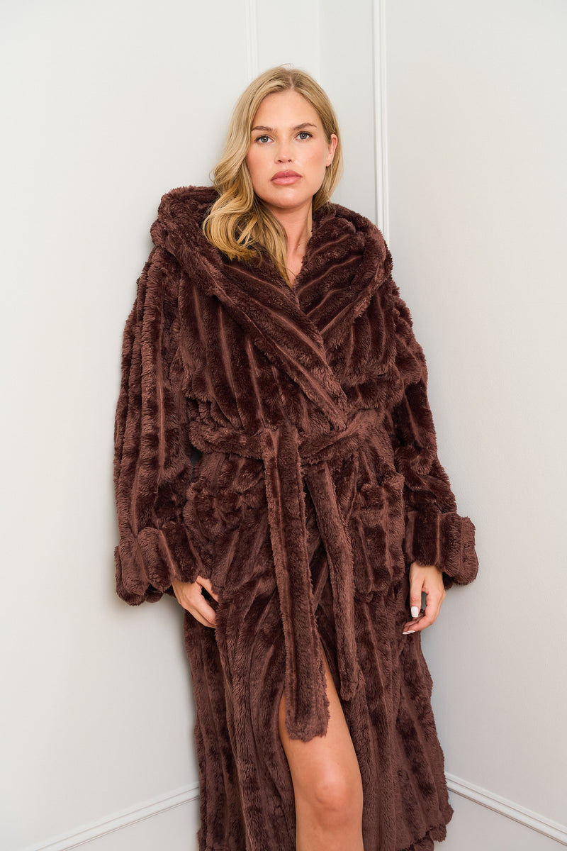 Chocolate Ribbed Dressing Gown