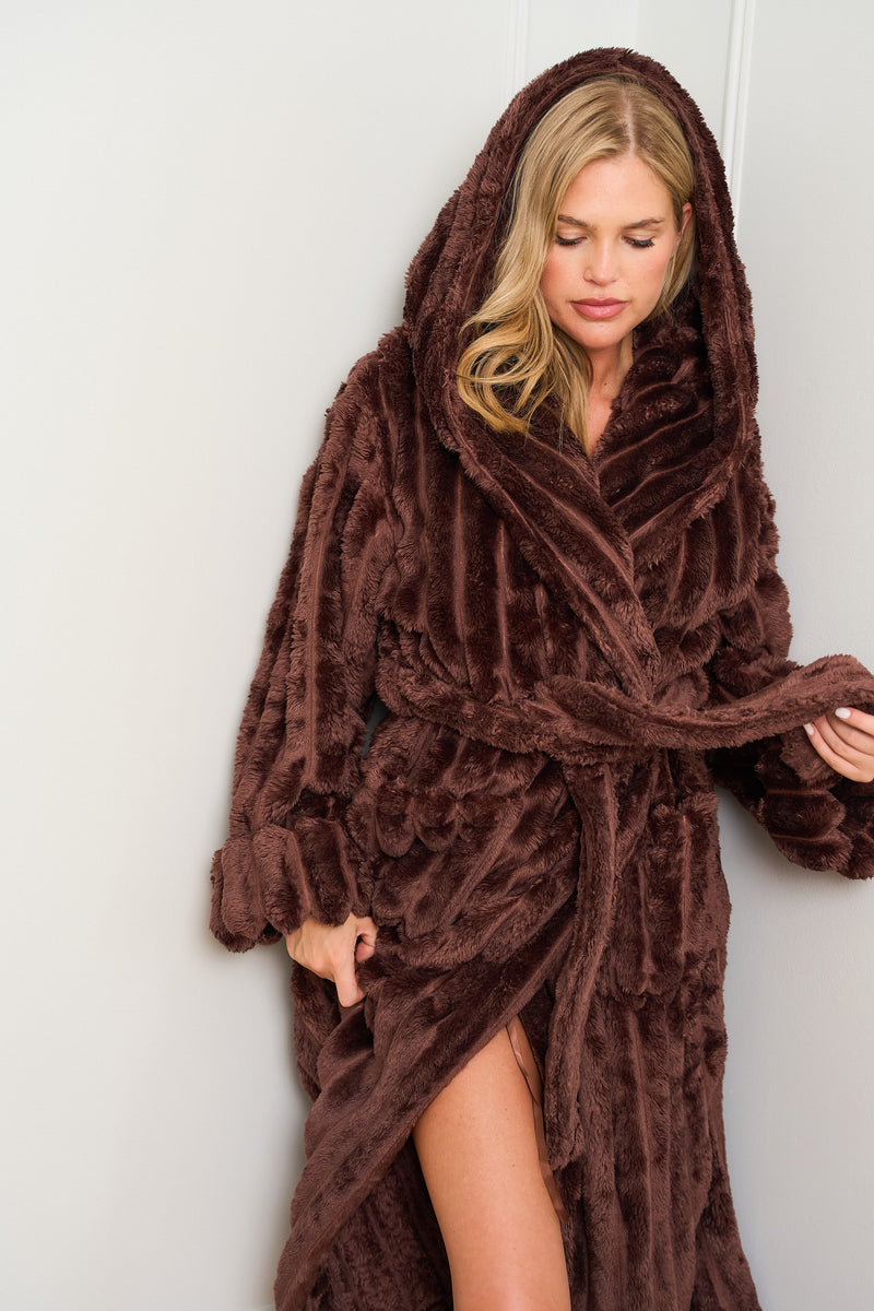 Chocolate Ribbed Dressing Gown