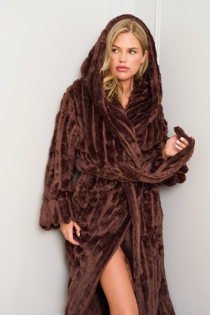 Chocolate Ribbed Dressing Gown