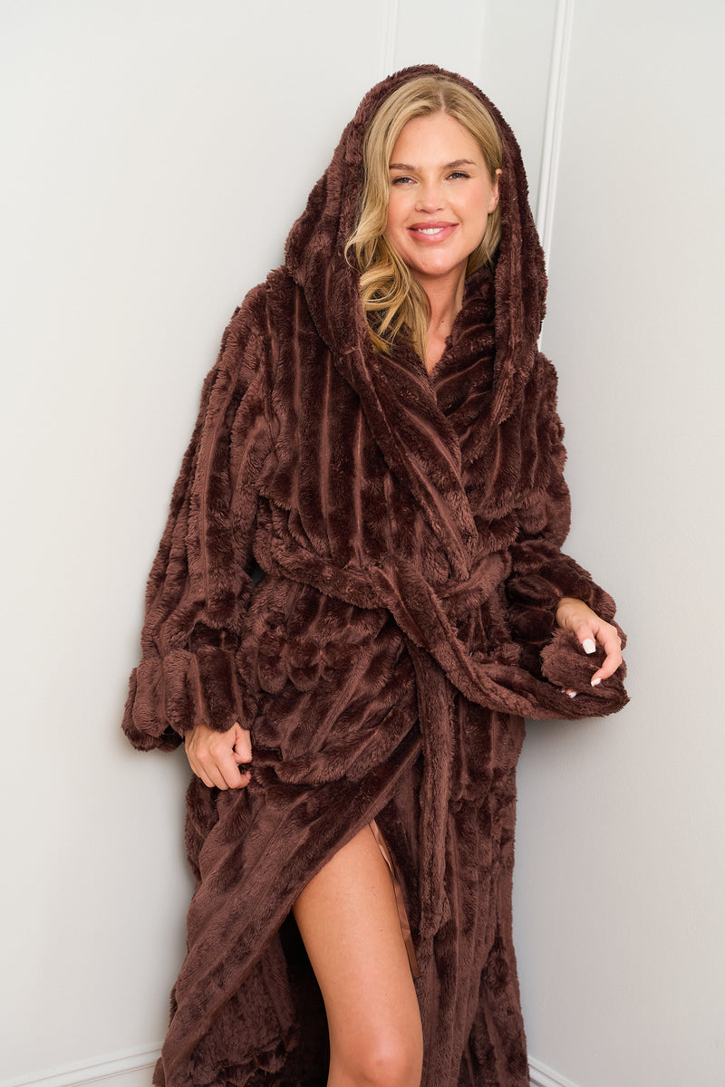 Chocolate Ribbed Dressing Gown