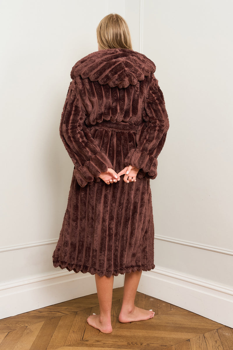 brown dressing gown with hood Chocolate Fleece Hooded Long Dressing Gown