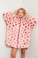 Heart Print Oversized Zip Hoody