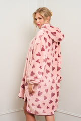 Heart Print Oversized Zip Hoody