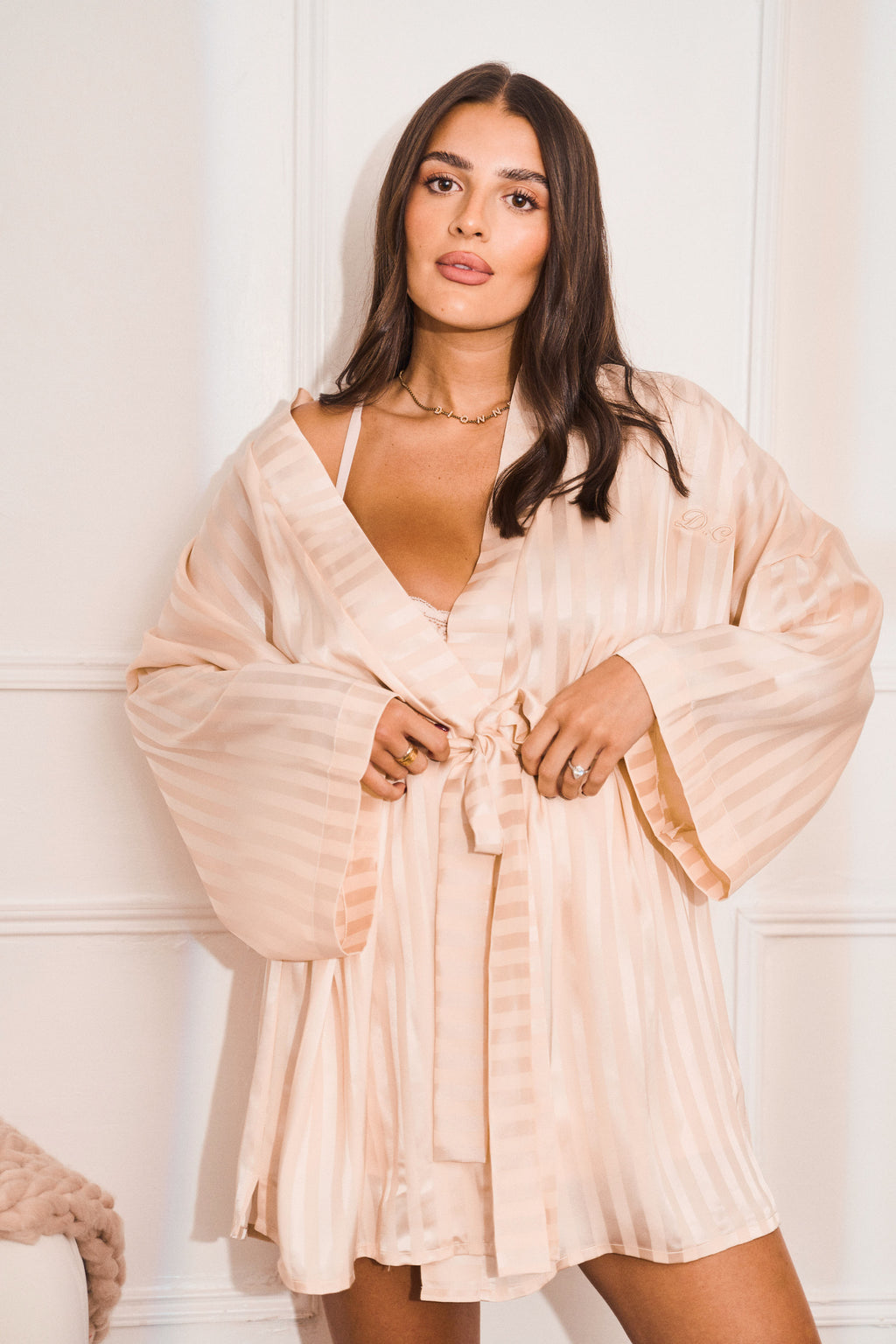 Stripe Satin Kimono Robe